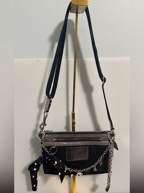 Coach Poppy Y2K Black leather with Metallic Silver Crossbody! MINT